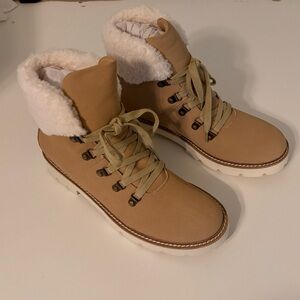 Tan and White Winter Boots with Fleece Lining